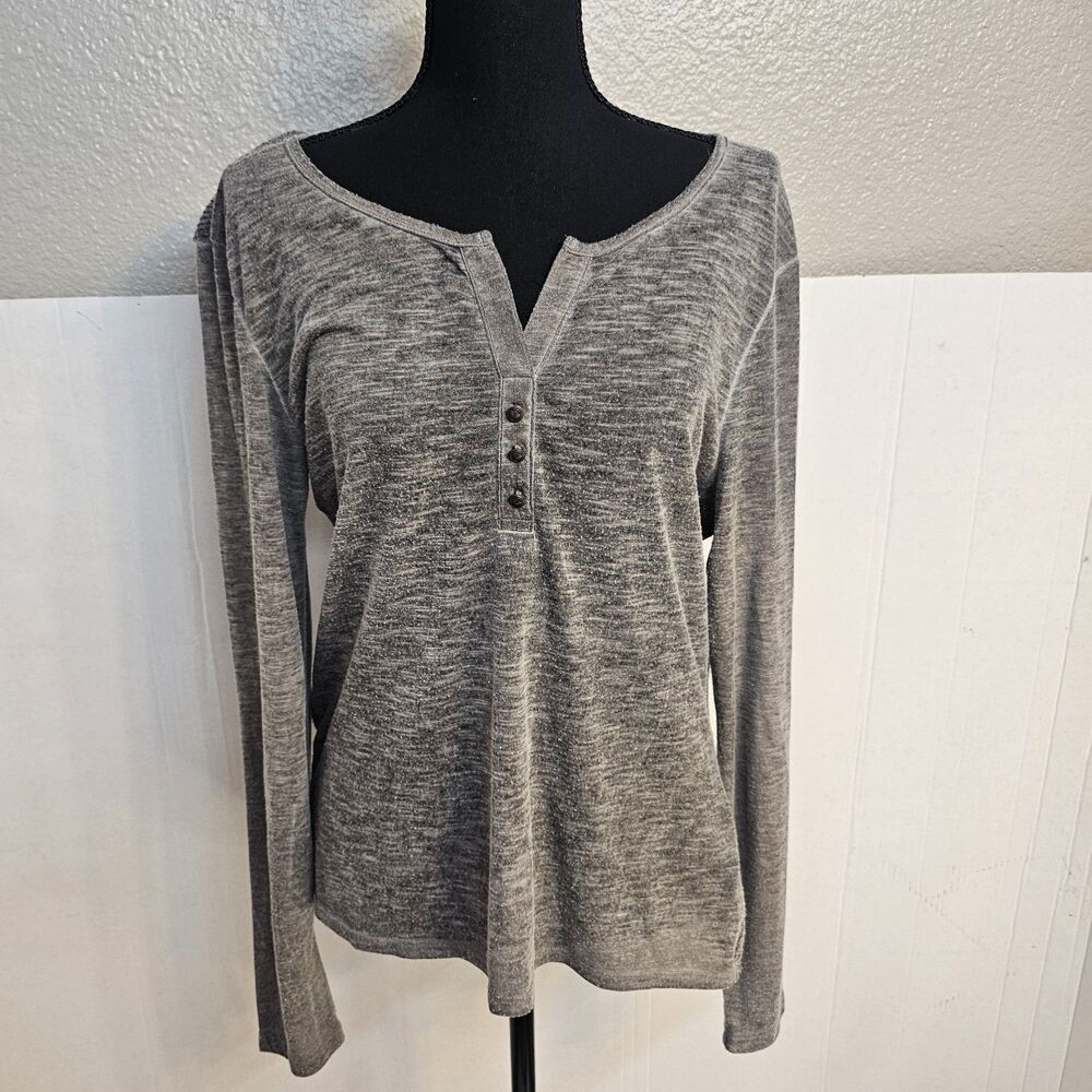 Ariat Women's Gray Sweater Sz Large Long Sleeve Henley Neck Cowgirl Western W485